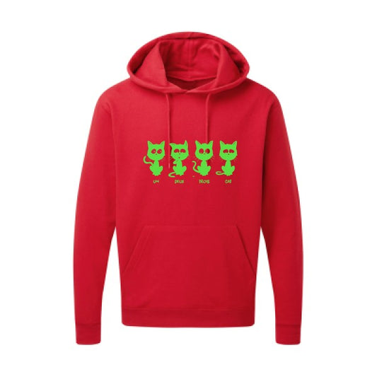 un deux trois cat Vert fluo |Sweat capuche imprimé homme