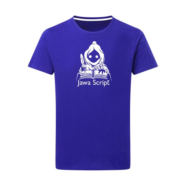 Jawa script Blanc -Flex Blanc sur T-shirt SG  Royal Blue  5XL