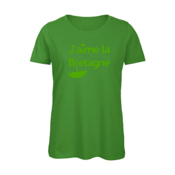 T shirt humour bio femme   femme bio|J'aime la Bretagne Vert pomme 