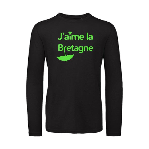 J'aime la Bretagne Vert fluo |T-shirt bio manches longues