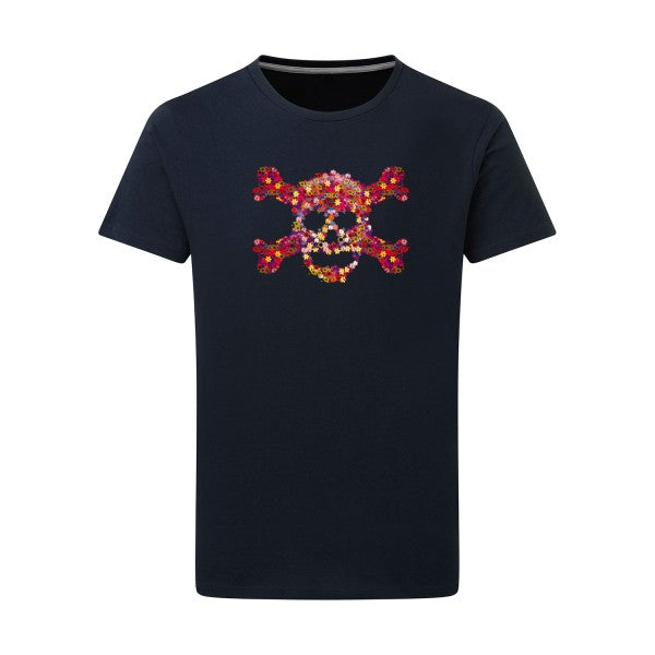 T-shirt homme Floral skull - T-shirt original avec design floral et crâne Navy 5XL