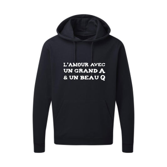 L'Amour avec un grand A et un beau Q |Sweat capuche imprimé|Blanc