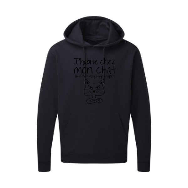 J'habite chez mon chat Noir |Sweat capuche imprimé homme