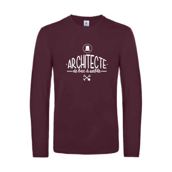 architecte de bac a sable - t shirt- manches- longues- original- humour- Burgundy impression Face