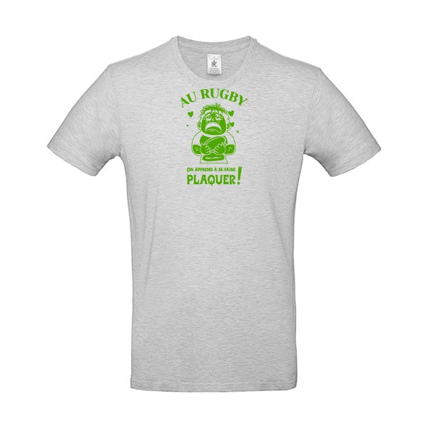 Au rugby, on apprend à se faire plaquer ! flex Vert pomme B&C - E190 T-shirt|Ash||2XL