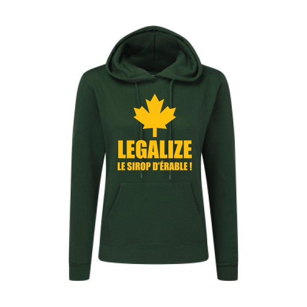 Legalize le sirop d'érable jaune Or |Sweat original à capuche Femme