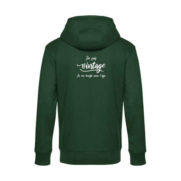 Je-suis-vintage- sweat shirt original Bottle Green flex Blanc impression Dos