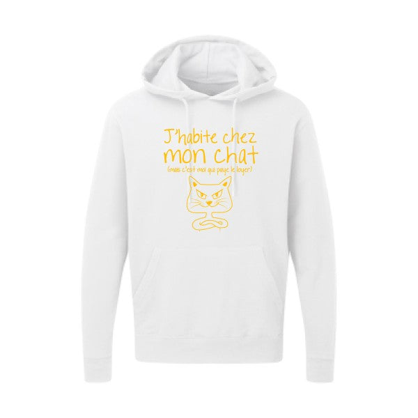 J'habite chez mon chat jaune Or |Sweat capuche imprimé homme