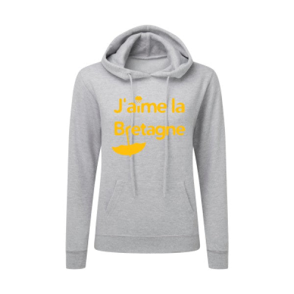 J'aime la Bretagne jaune Or |Sweat original à capuche Femme