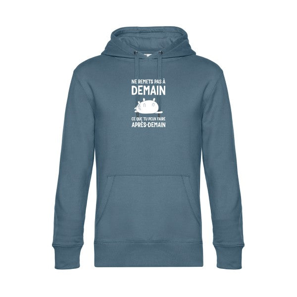 Ne-remets-pas-a-demain sweat shirt original nordic blue flex Blanc impression Face
