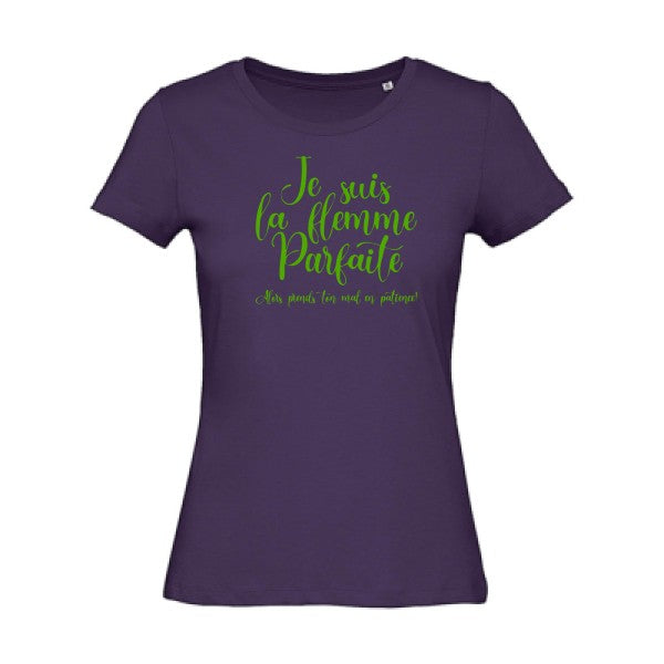 T shirt humour bio femme   femme bio|La flemme parfaite Vert pomme 