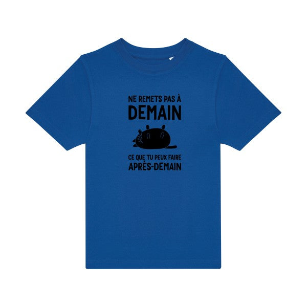 T-shirt original enfant Ne-remets-pas-a-demain couleur Royal Blue flex Noir