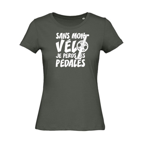 T shirt humour bio femme   femme bio|Sans mon vÃ©lo, je perds les pÃ©dales ! Blanc 