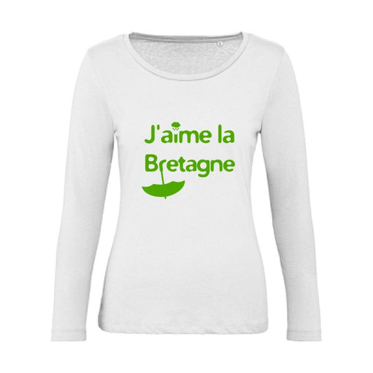 J'aime la Bretagne Vert pomme |   T shirt manches longues femme|100% bio