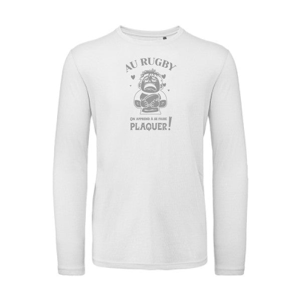 Au rugby, on apprend à se faire plaquer ! Gris |T-shirt bio manches longues