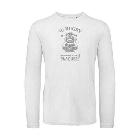 Au rugby, on apprend à se faire plaquer ! Gris |T-shirt bio manches longues