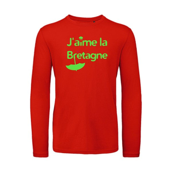 J'aime la Bretagne Vert fluo |T-shirt bio manches longues