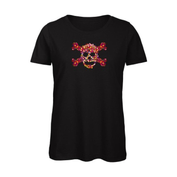 Floral-skull- - t-shirt original femme Black