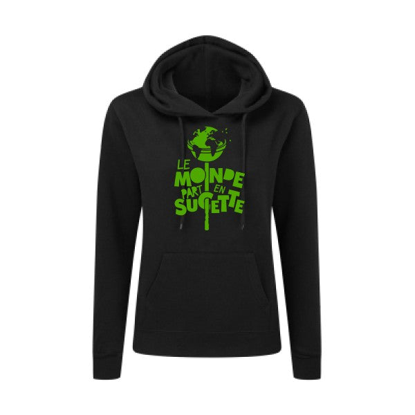 Le Monde part en Sucette Vert pomme |Sweat original à capuche Femme