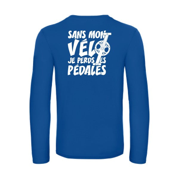 sans mon velo je perds les pedales  - t shirt- manches- longues- original- humour- Royal Blue impression Dos