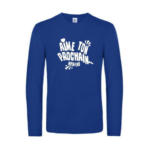 aime ton prochain  - t shirt- manches- longues- original- humour- Royal Blue impression Face