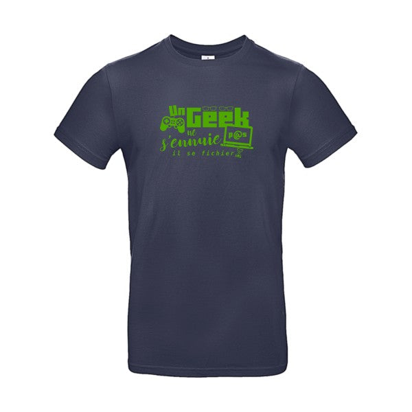 Un geek ne s'ennuie pas Flex Vert pomme |E190 T-shirt|Navy Blue||2XL