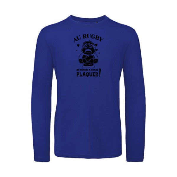 Au rugby, on apprend à se faire plaquer ! Noir |T-shirt bio manches longues