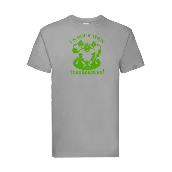 T-shirt|Un pour tous, Tous bourrins ! |Vert pomme|Fruit of the loom 205  G