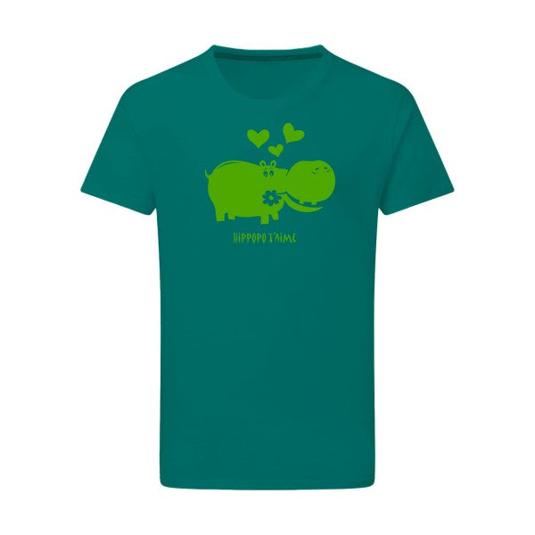 Hippopo t'aime vert pomme -Flex vert pomme sur T-shirt SG  Emerald Green  2XL