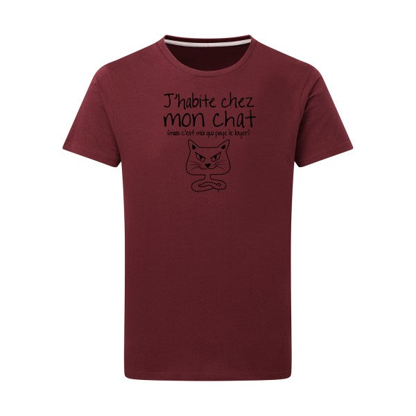 J'habite chez mon chat noir -Flex noir sur T-shirt SG  Burgundy  2XL