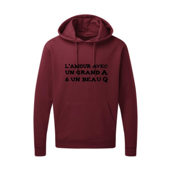 L'Amour avec un grand A et un beau Q |Sweat capuche imprimé|noir