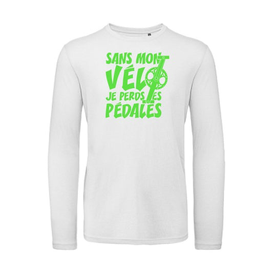 Sans mon vélo, je perds les pédales ! Vert fluo |T shirt bio homme rigolo manches longues