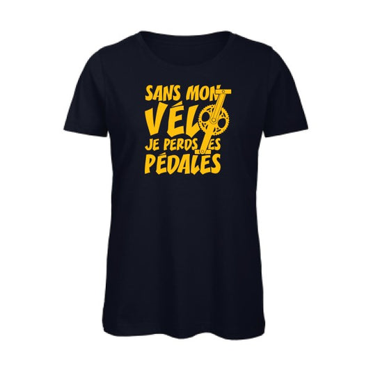 T shirt humour bio femme   femme bio|Sans mon vÃ©lo, je perds les pÃ©dales ! jaune Or 