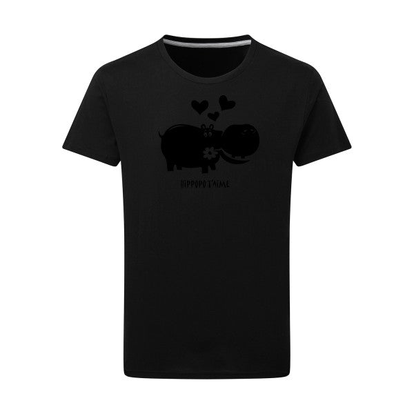 Hippopo t'aime noir -Flex noir sur T-shirt SG  Dark Black  4XL