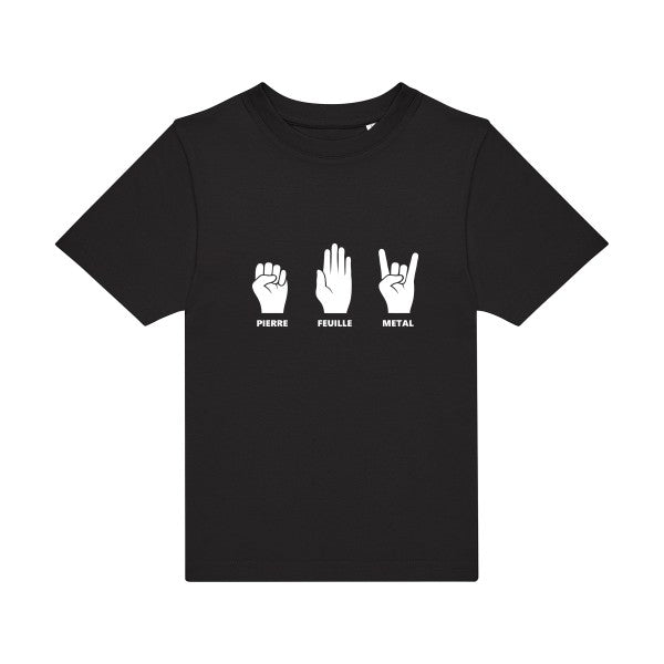 T-shirt original enfant Pierre-Feuille-Metal couleur Black flex Blanc