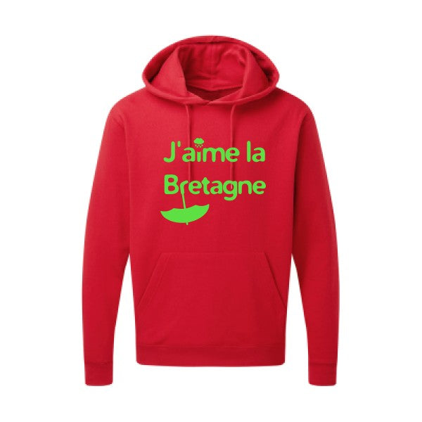 J'aime la Bretagne |Sweat  capuche humoristique Vert fluo 