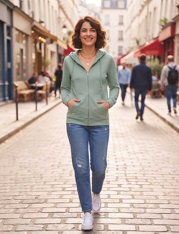 Sweat zippé femme coton bio . Top qualité
