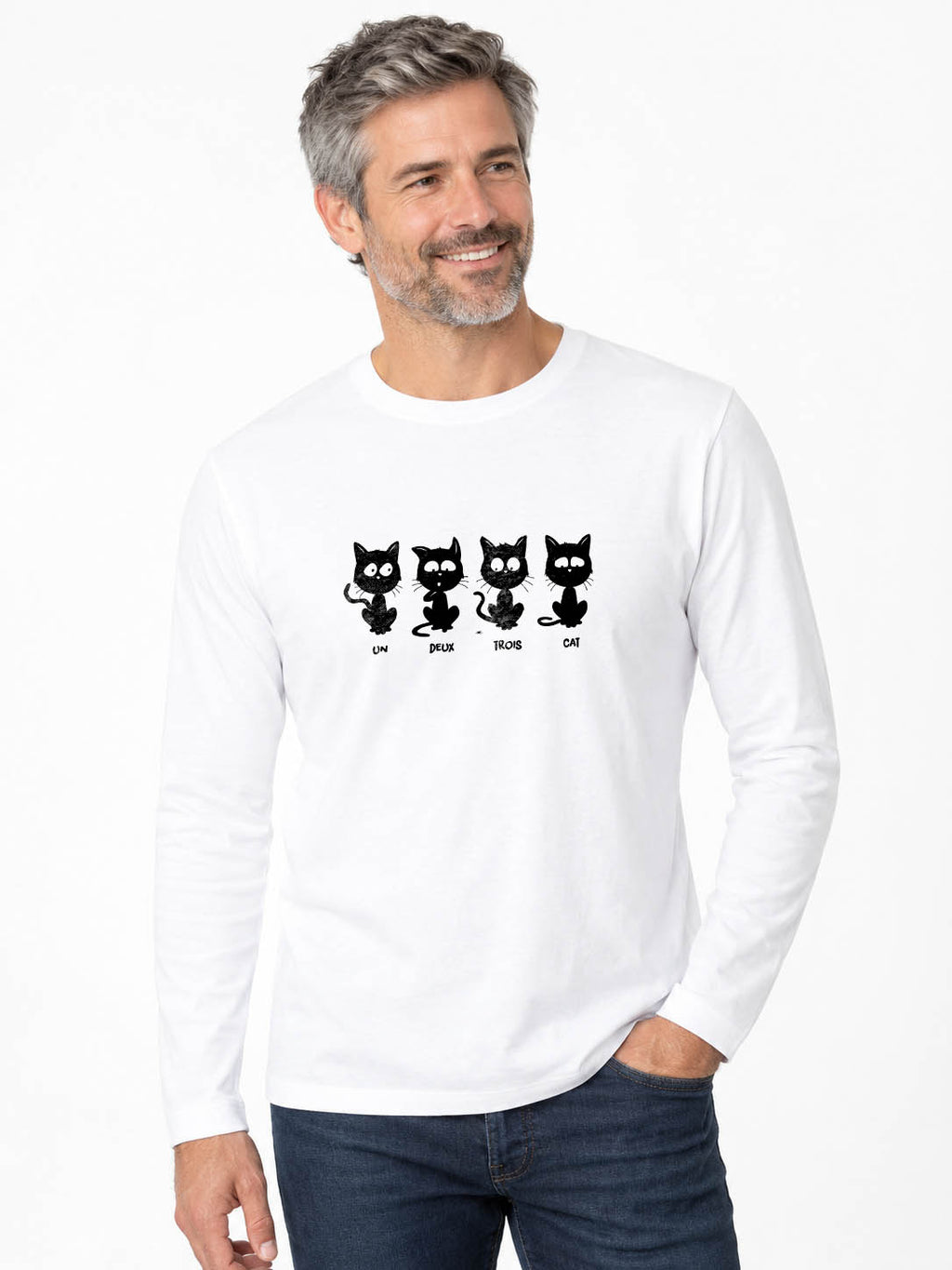 Eins, zwei, drei, Katze – originelles Langarm-T-Shirt 190G